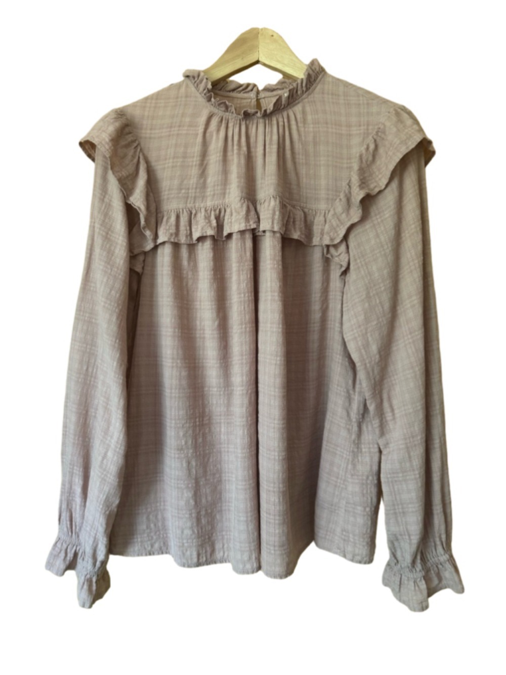 Universal Thread Ruffled High-Neck Long Sleeve Top in Dusty Rose size XL